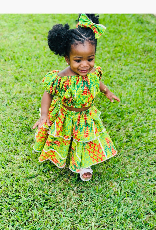 Three-piece African Mini girl outfits for wedding, birthdays, church any occasions.