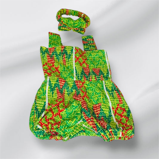 Two-piece mini girl jumpsuit with a headband,stunning African outfits