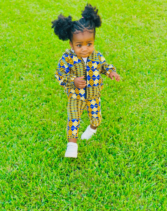 Two-piece kids African pants and jacket for boys and girls one to two years.