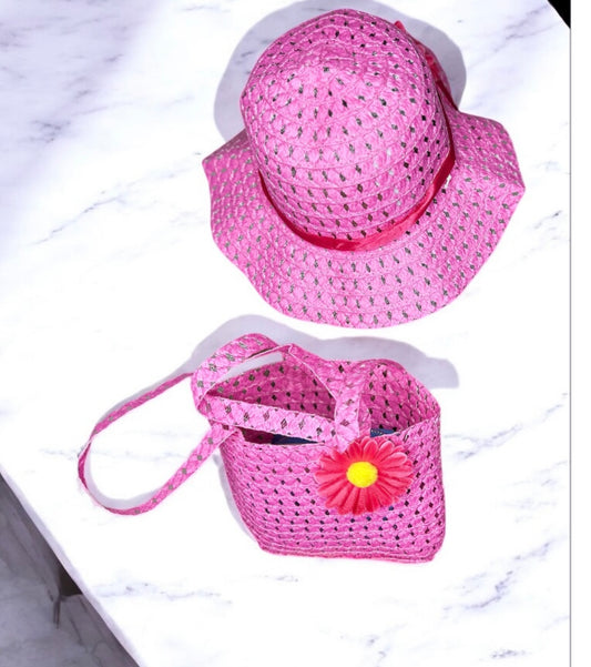 One Set Kids Sunflower Garden and Beach hat + Bag, Girls Summer Cute Fashion Sun Protection Hat.