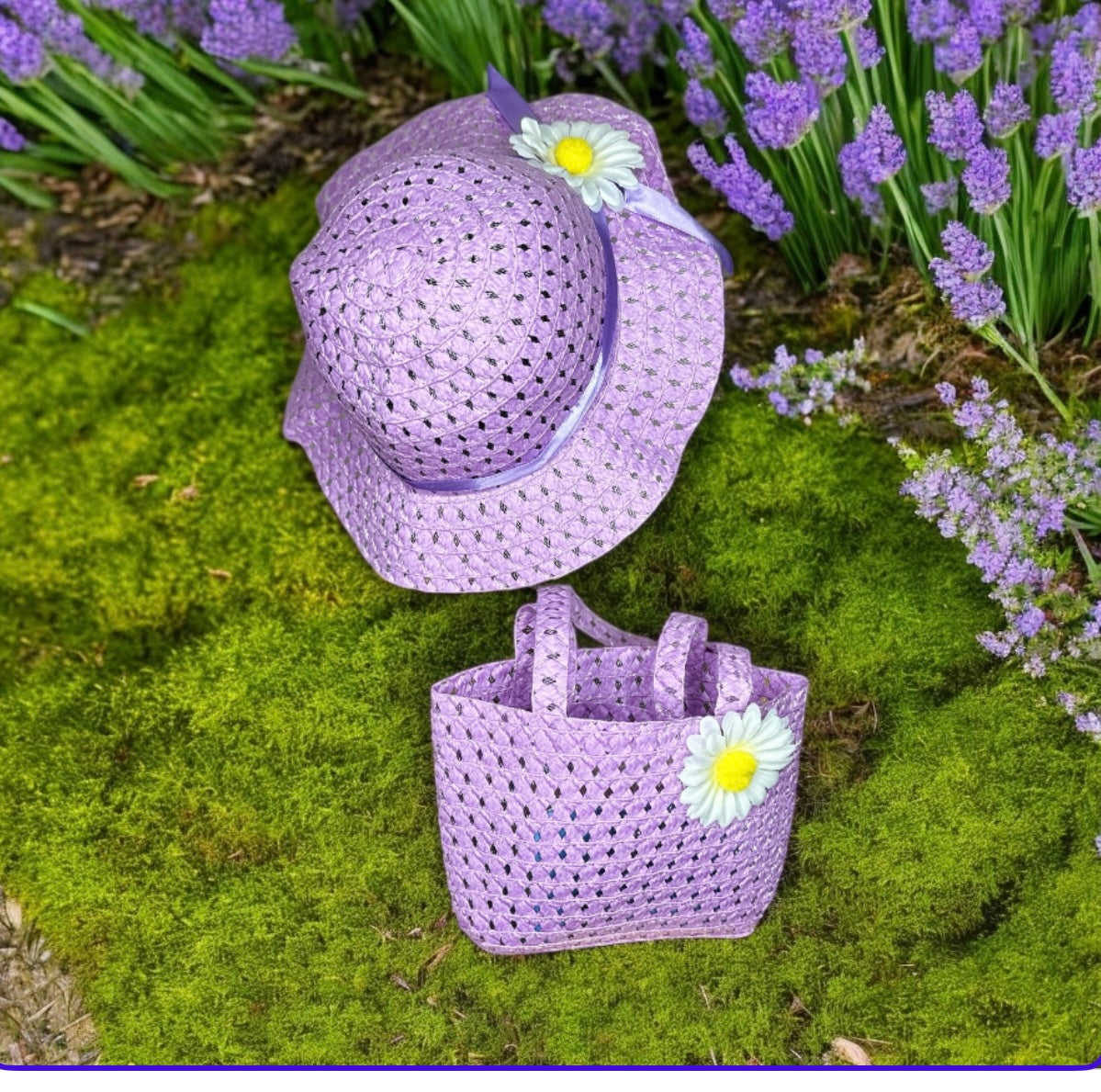 One Set Kids Sunflower Garden and Beach hat + Bag, Girls Summer Cute Fashion Sun Protection Hat.