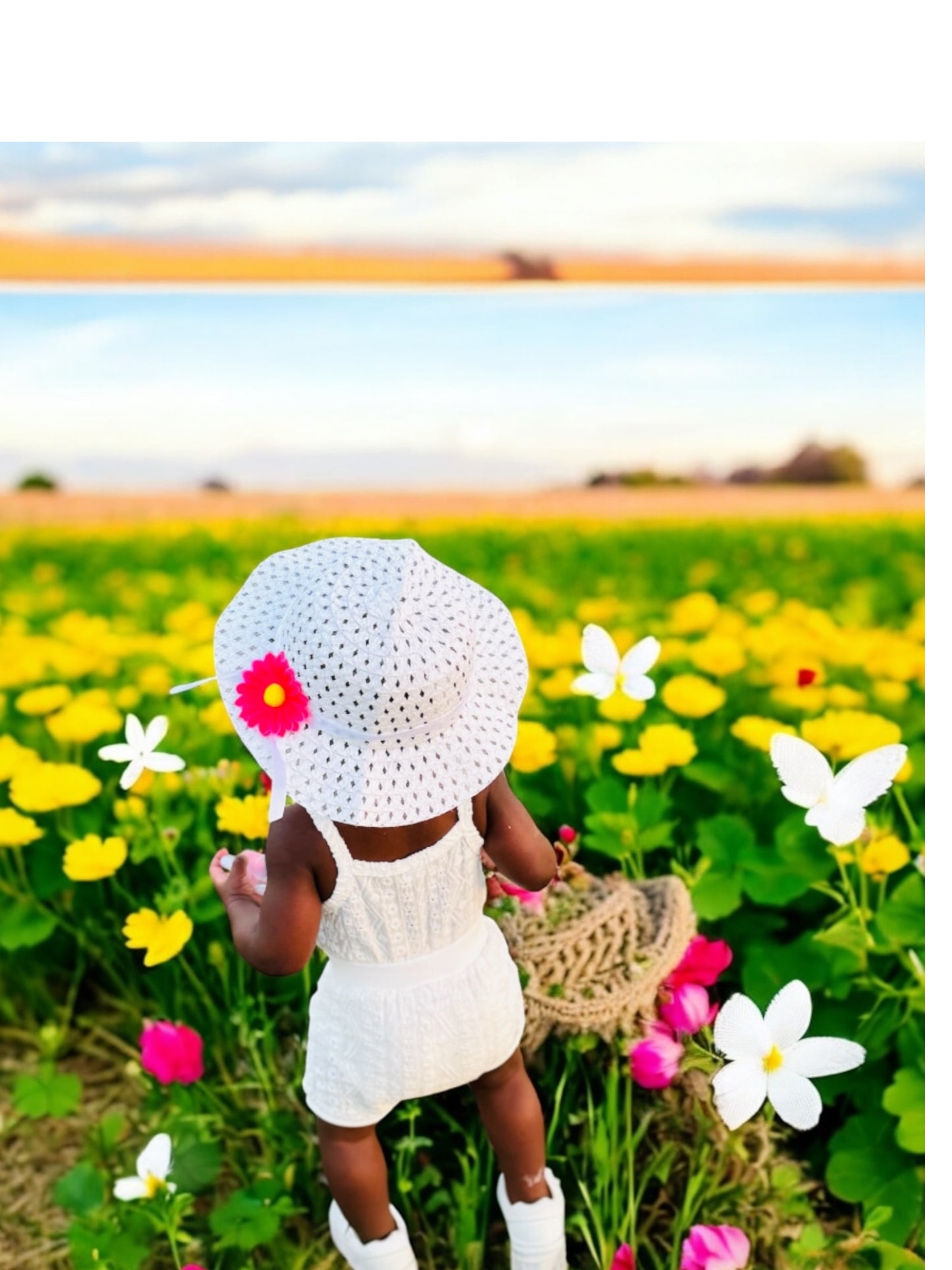 One Set Kids Sunflower Garden and Beach hat + Bag, Girls Summer Cute Fashion Sun Protection Hat.