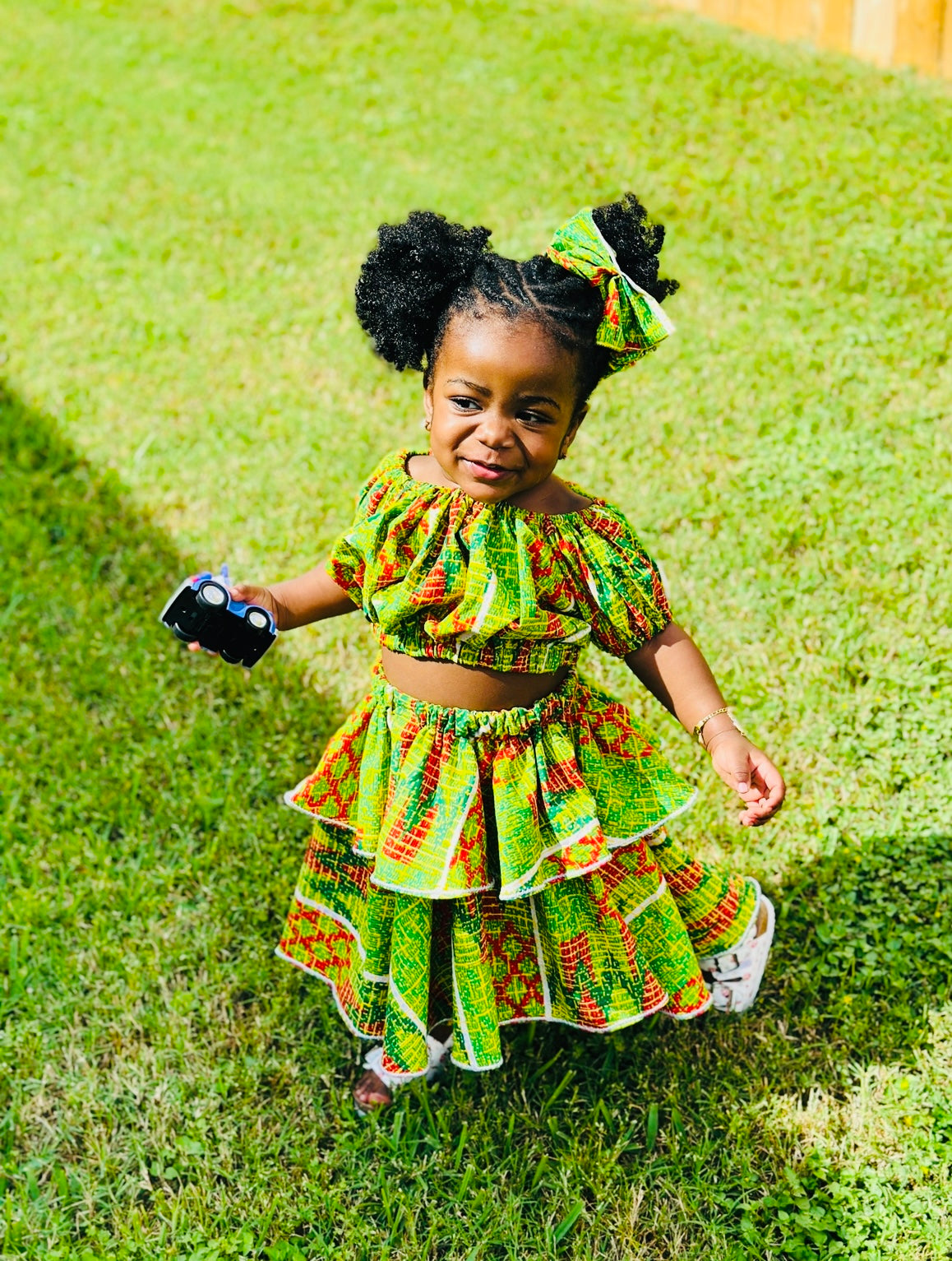 Three-piece African Mini girl outfits for wedding, birthdays, church any occasions.