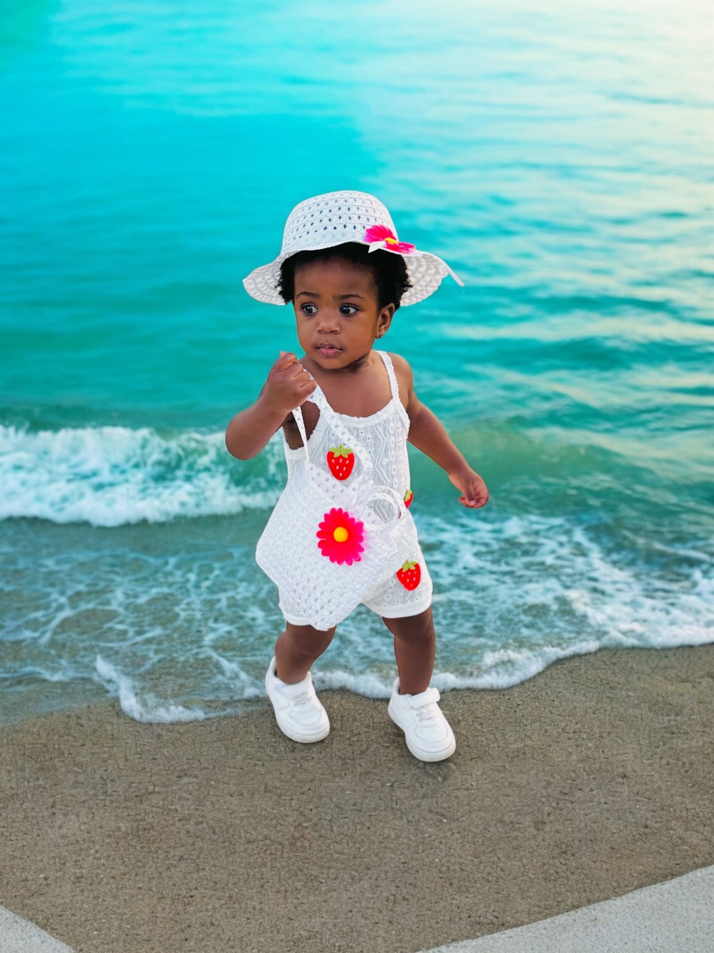 One Set Kids Sunflower Garden and Beach hat + Bag, Girls Summer Cute Fashion Sun Protection Hat.