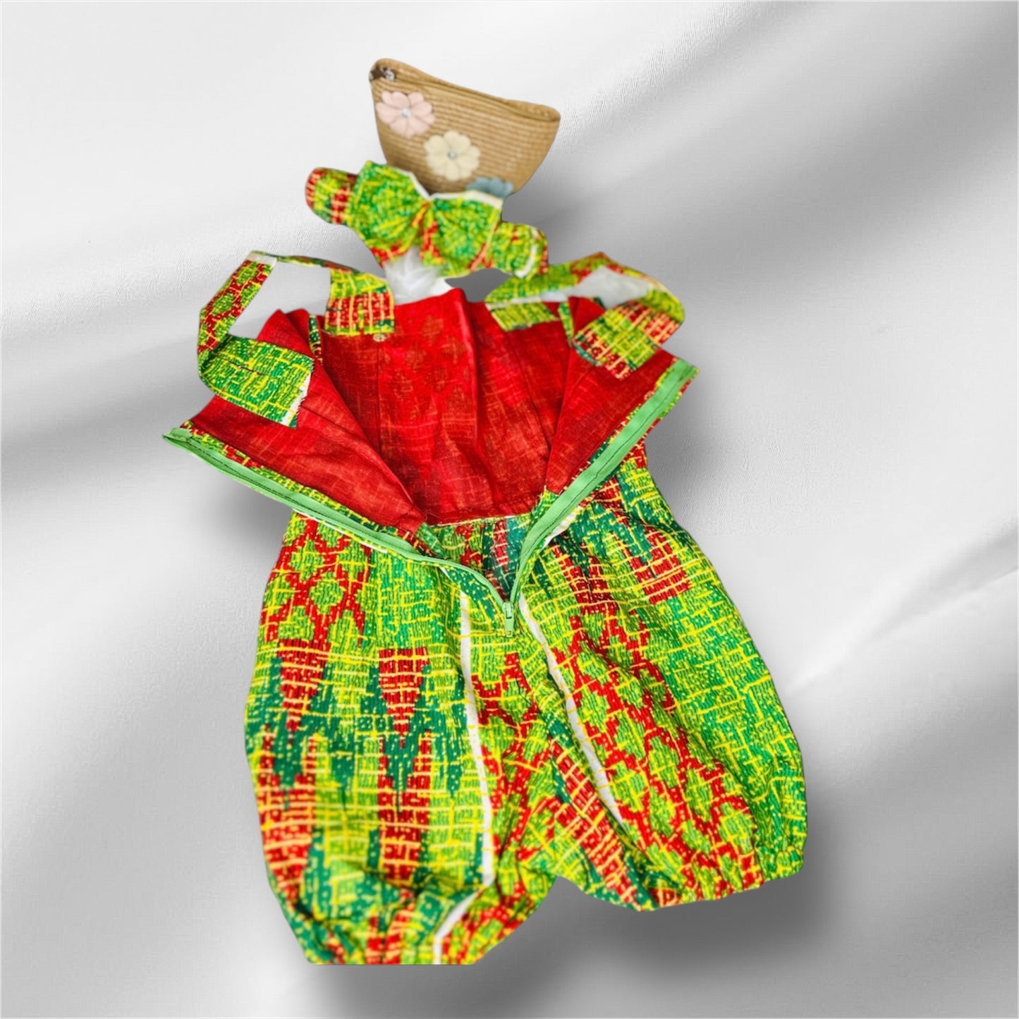 Two piece Open Back Baby Jumpsuit and headband for 9 to 12 months.