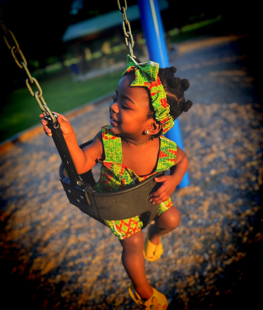 Two-piece mini girl jumpsuit with a headband,stunning African outfits
