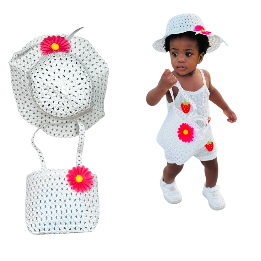 One Set Kids Sunflower Garden and Beach hat + Bag, Girls Summer Cute Fashion Sun Protection Hat.
