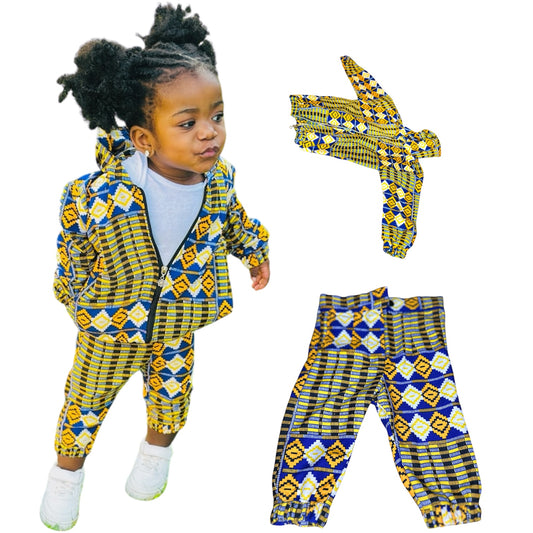 Two-piece kids African pants and jacket for boys and girls one to two years.